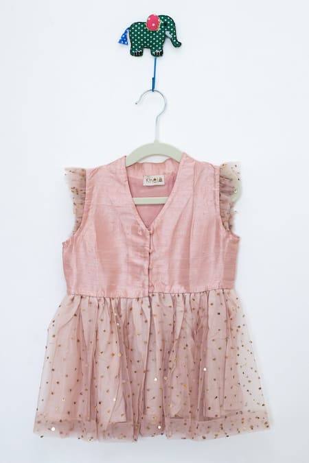 Khela_Peach Raw Silk Embroidered Sequin Peplum Kurta With Palazzo_Online_at_Aza_Fashions