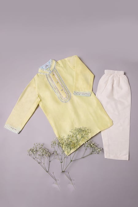 Mockingbird Yellow Kurta Chanderi Silk Embroidered Mirrorwork With Pyjama  