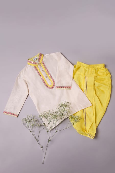 Mockingbird Ivory Kurta Chanderi Silk Embroidered Embellished With Dhoti Pant 