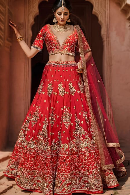 Raspberry Pink Embroidered Lehenga Set Design by Talking Threads at  Pernia's Pop Up Shop 2024