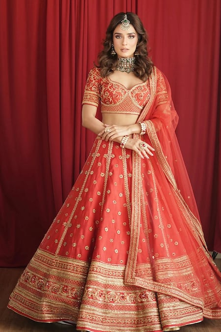 Talking Threads Floral Zardozi Embroidered Bridal Lehenga Set 