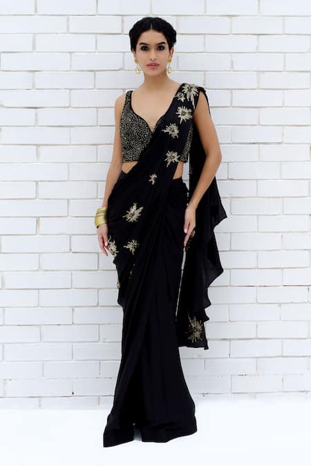 Talking Threads Stardust Embroidered Pre-Draped Saree With Blouse 