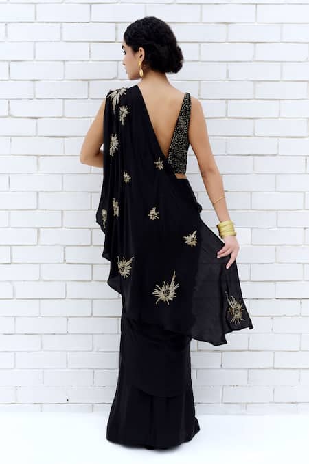 Talking Threads Stardust Embroidered Pre-Draped Saree With Blouse 