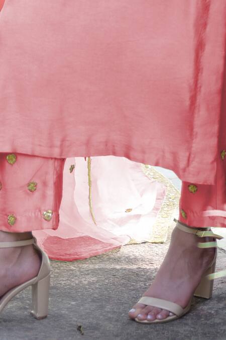 Talking Threads Pink Silk Organza Sequins, Beads, Embroidery Round Marori Hand Kurta Pant Set Online at Aza Fashions Talking Threads_Pink Silk Organza Sequins, Beads, Embroidery Round Marori Hand Kurta Pant Set _Online_at_Aza_Fashions