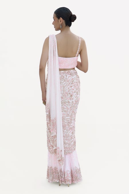 Talking Threads Hand Embroidered Pre-Draped Saree With Blouse