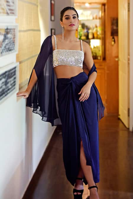 Talking Threads Embroidered Bustier Draped Skirt Set