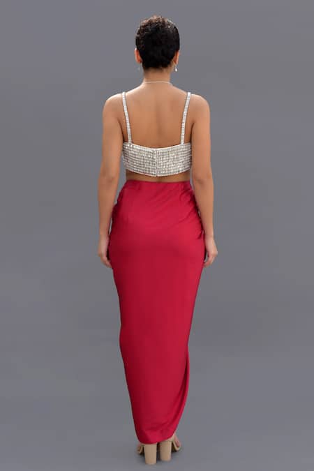 Talking Threads Hand Embroidered Bustier & Draped Skirt Set