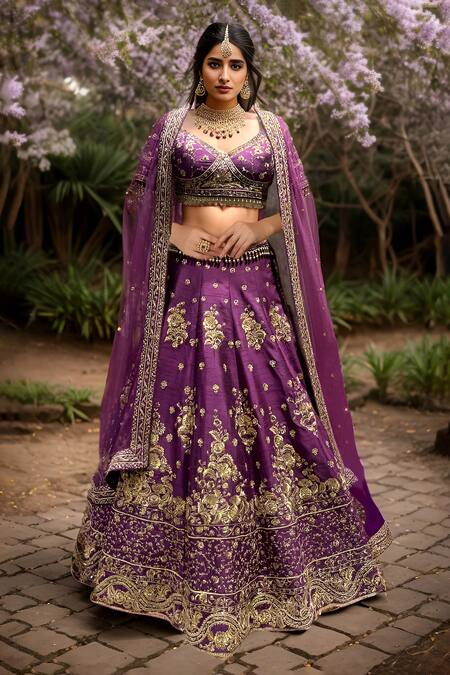 Fawn Parsi Gara Embroidered Lehenga – Talking Threads