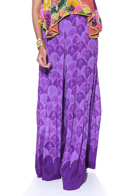 Siddhartha Bansal_Multi Color Crepe Mirrors, Embroidery, Asymmetric Top And Printed Palazzo Set _Online_at_Aza_Fashions