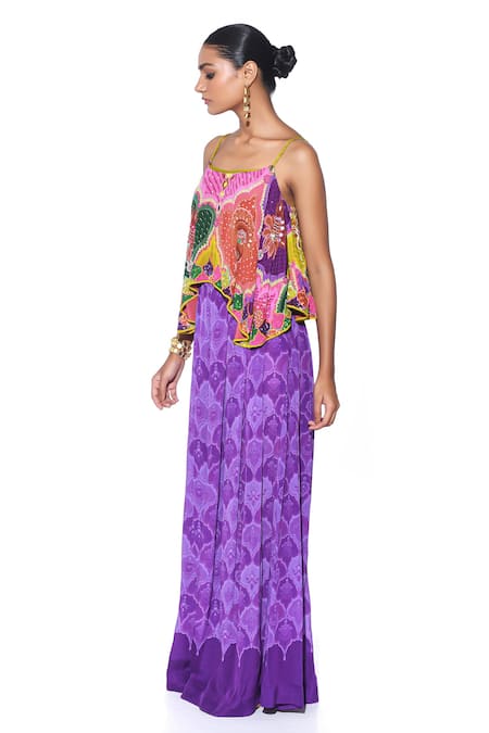 Siddhartha Bansal_Multi Color Crepe Mirrors, Embroidery, Asymmetric Top And Printed Palazzo Set _at_Aza_Fashions