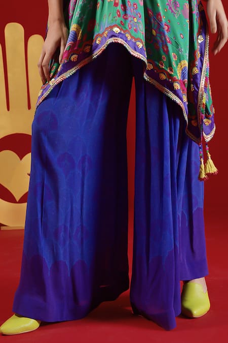 Siddhartha Bansal_Green Kaftan Satin Embroidered Paisley Print Top And Palazzo Set  _Online_at_Aza_Fashions