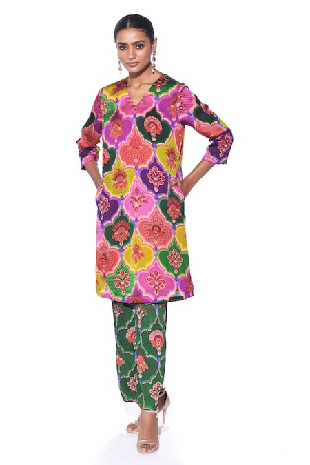 Siddhartha Bansal_Multi Color Organza, Cotton Satin, Muslin Paisley Pattern Kurta And Pant Set _Online_at_Aza_Fashions