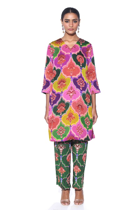 Buy_Siddhartha Bansal_Multi Color Organza, Cotton Satin, Muslin Paisley Pattern Kurta And Pant Set _Online_at_Aza_Fashions