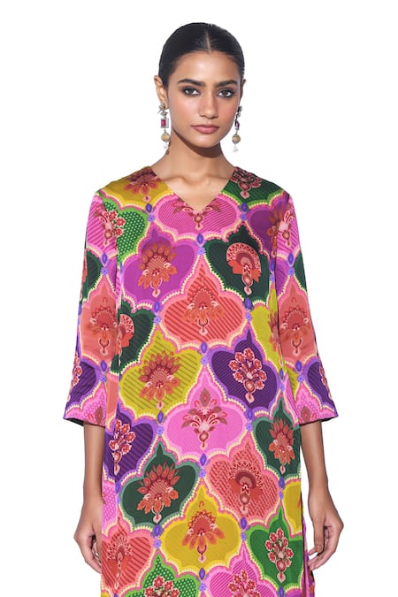 Siddhartha Bansal_Multi Color Organza, Cotton Satin, Muslin Paisley Pattern Kurta And Pant Set _at_Aza_Fashions