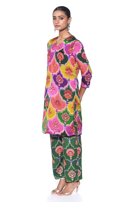 Buy_Siddhartha Bansal_Multi Color Organza, Cotton Satin, Muslin Paisley Pattern Kurta And Pant Set 