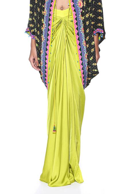Siddhartha Bansal Green Shrug Pure Crepe Printed Hand Embroidered Draped Skirt Set Online at Aza Fashions Siddhartha Bansal_Green Shrug Pure Crepe Printed Hand Embroidered Draped Skirt Set _Online_at_Aza_Fashions