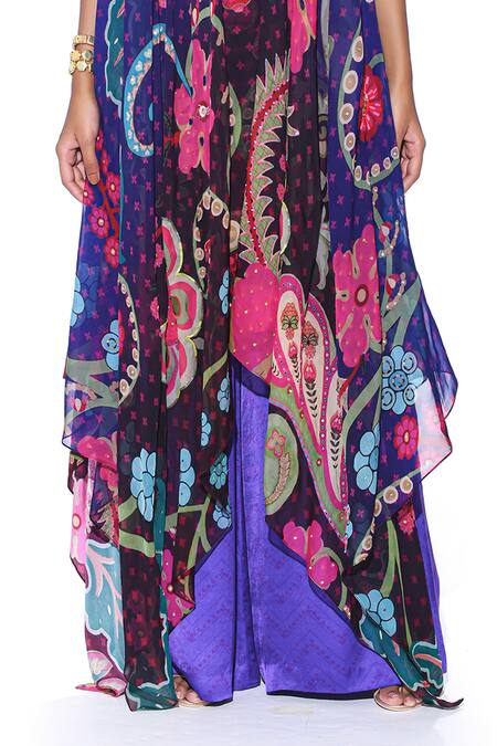 Buy_Siddhartha Bansal_Purple Tunic Shell Silk Embellished High Low With Flared Pant  _Online_at_Aza_Fashions