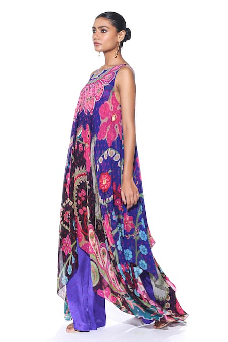 Siddhartha Bansal_Purple Tunic Shell Silk Embellished High Low With Flared Pant  _at_Aza_Fashions
