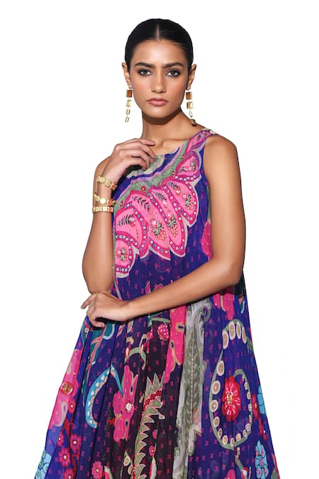 Buy_Siddhartha Bansal_Purple Tunic Shell Silk Embellished High Low With Flared Pant  