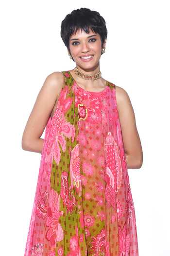 Buy Siddhartha Bansal Pink Silk Organza, Wild Bloom Print Embellished High Low Tunic With Flared Pant Online at Aza Fashions Buy_Siddhartha Bansal_Pink Silk Organza, Wild Bloom Print Embellished High Low Tunic With Flared Pant _Online_at_Aza_Fashions