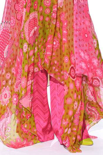 Shop Siddhartha Bansal Pink Silk Organza, Wild Bloom Print Embellished High Low Tunic With Flared Pant Online at Aza Fashions Shop_Siddhartha Bansal_Pink Silk Organza, Wild Bloom Print Embellished High Low Tunic With Flared Pant _Online_at_Aza_Fashions