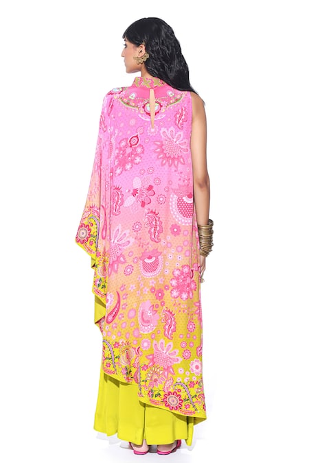 Siddhartha Bansal Blossomy Sight Print Cape Dress With Jumpsuit 