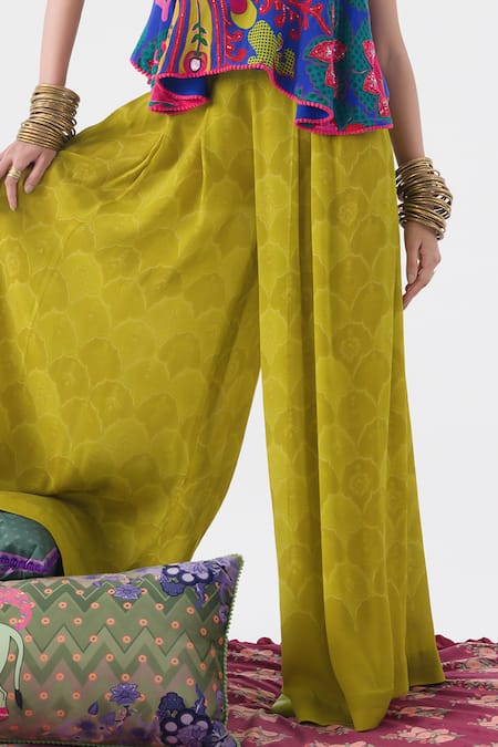 Siddhartha Bansal_Blue Top Shell Crepe Print Playful Damask Semi Strappy With Palazzo  _Online_at_Aza_Fashions