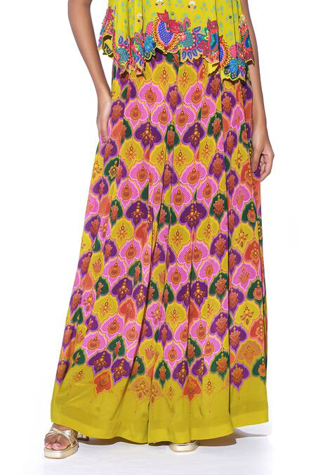Buy Siddhartha Bansal Yellow Top Shell Crepe Print Ditsy Cut Work Strappy With Palazzo Online at Aza Fashions Buy_Siddhartha Bansal_Yellow Top Shell Crepe Print Ditsy Cut Work Strappy With Palazzo _Online_at_Aza_Fashions