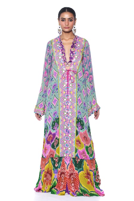 Siddhartha Bansal Paisley Print Embroidered Shrug Tiered Sharara Set 