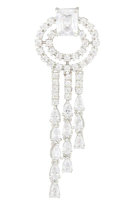 Nepra By Neha Goel_White Zari Circular Pattern Zircon Embellished Earrings_at_Aza_Fashions