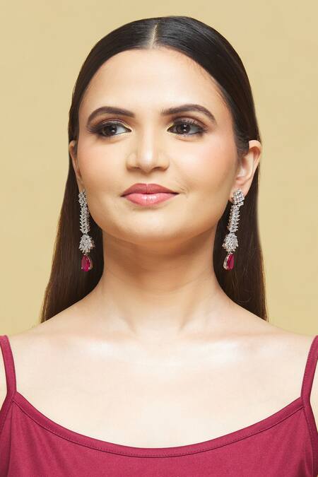 Shop_Nepra By Neha Goel_White Zari Leaf Pattern Dangler Earrings_Online_at_Aza_Fashions