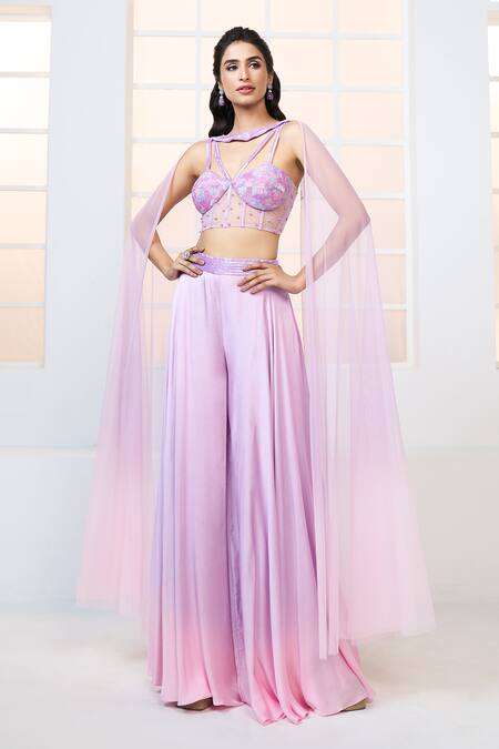 Aariyana Couture Purple Net, Modal, Satin Sequins Embroidered Corset Shaded Sharara Set at Aza Fashions Aariyana Couture_Purple Net, Modal, Satin Sequins Embroidered Corset Shaded Sharara Set_at_Aza_Fashions