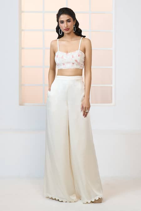 Shop_Aariyana Couture_Ivory Modal, Satin Cut Work, Beads, Sequins Embroidered Bustier Palazzo Set _Online_at_Aza_Fashions
