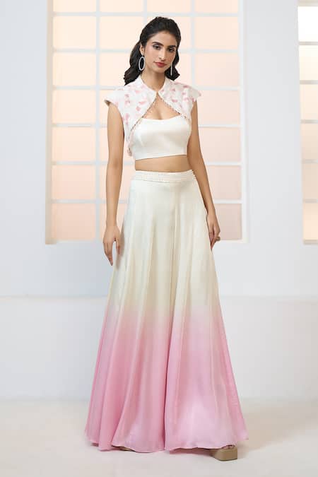 Aariyana Couture Ivory Modal, Satin, Net Beads, Sequins, Cut Embroidered Cape Shaded Sharara Set at Aza Fashions Aariyana Couture_Ivory Modal, Satin, Net Beads, Sequins, Cut Embroidered Cape Shaded Sharara Set_at_Aza_Fashions