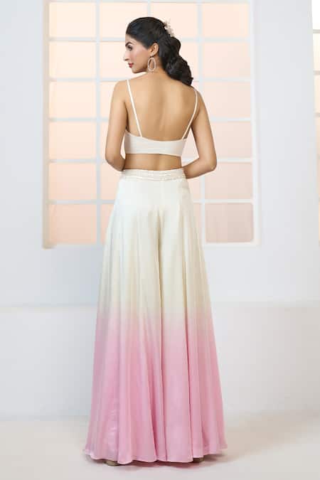 Shop Aariyana Couture Ivory Modal, Satin, Net Beads, Sequins, Cut Embroidered Cape Shaded Sharara Set Shop_Aariyana Couture_Ivory Modal, Satin, Net Beads, Sequins, Cut Embroidered Cape Shaded Sharara Set