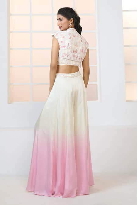 Shop Aariyana Couture Ivory Modal, Satin, Net Beads, Sequins, Cut Embroidered Cape Shaded Sharara Set at Aza Fashions Shop_Aariyana Couture_Ivory Modal, Satin, Net Beads, Sequins, Cut Embroidered Cape Shaded Sharara Set_at_Aza_Fashions