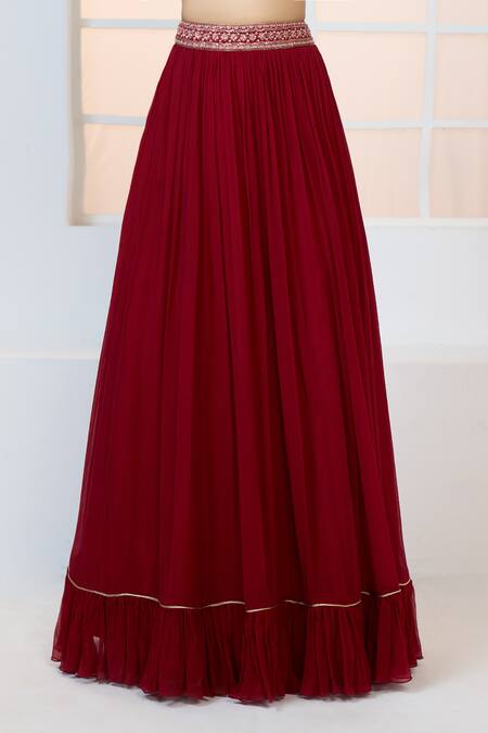 Aariyana Couture Red Chanderi, Net, Chiffon Embroidery, Zari Split Blouse Frill Lehenga Set Online at Aza Fashions Aariyana Couture_Red Chanderi, Net, Chiffon Embroidery, Zari Split Blouse Frill Lehenga Set_Online_at_Aza_Fashions