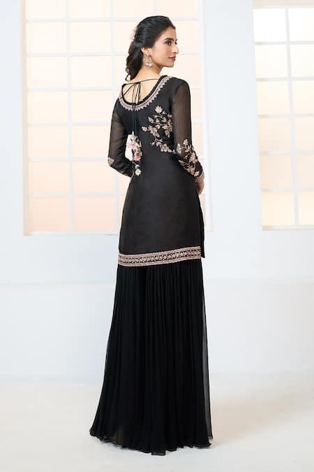 Aariyana Couture Black Organza, Chiffon, Viscose Embroidery Floral Kurta Gharara Set Online at Aza Fashions Aariyana Couture_Black Organza, Chiffon, Viscose Embroidery Floral Kurta Gharara Set _Online_at_Aza_Fashions
