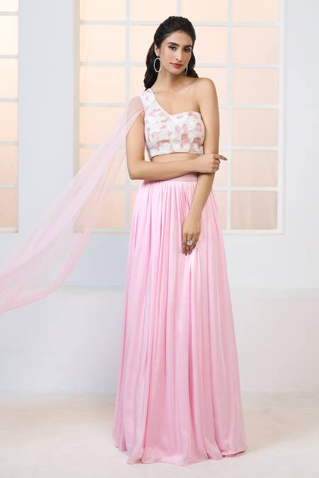 Buy Aariyana Couture Pink Modal, Satin, Net Sequins, Attached Trail Embroidered Bustier With Lehenga Online at Aza Fashions Buy_Aariyana Couture_Pink Modal, Satin, Net Sequins, Attached Trail Embroidered Bustier With Lehenga_Online_at_Aza_Fashions