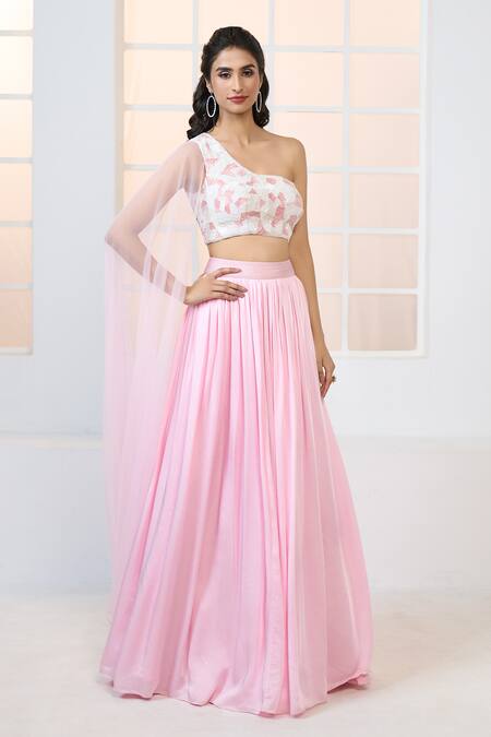 Shop Aariyana Couture Pink Modal, Satin, Net Sequins, Attached Trail Embroidered Bustier With Lehenga Online at Aza Fashions Shop_Aariyana Couture_Pink Modal, Satin, Net Sequins, Attached Trail Embroidered Bustier With Lehenga_Online_at_Aza_Fashions