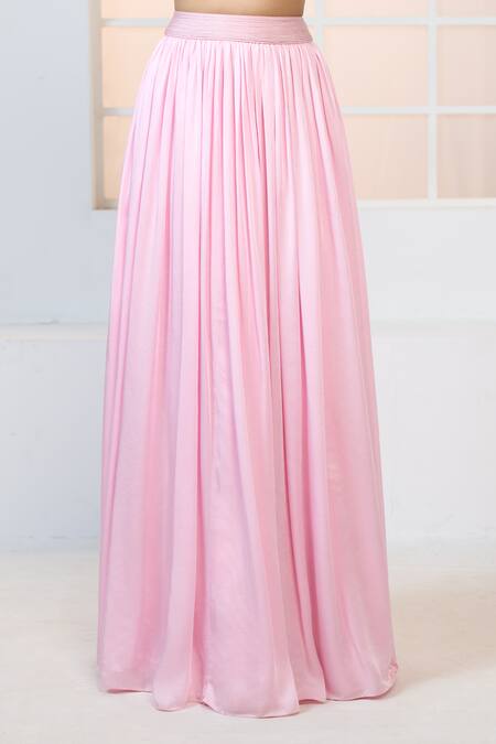 Shop Aariyana Couture Pink Modal, Satin, Net Sequins, Attached Trail Embroidered Bustier With Lehenga Shop_Aariyana Couture_Pink Modal, Satin, Net Sequins, Attached Trail Embroidered Bustier With Lehenga