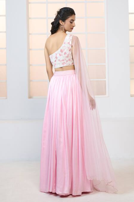 Shop Aariyana Couture Pink Modal, Satin, Net Sequins, Attached Trail Embroidered Bustier With Lehenga at Aza Fashions Shop_Aariyana Couture_Pink Modal, Satin, Net Sequins, Attached Trail Embroidered Bustier With Lehenga_at_Aza_Fashions