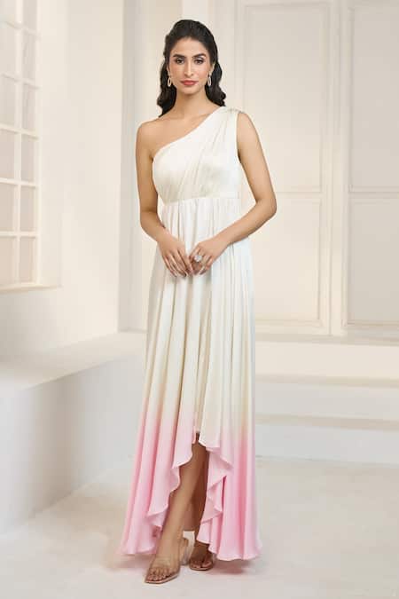 Buy_Aariyana Couture_Ivory Modal, Satin, Net Sequins, Beads, Cut Work One Ombre Tunic With Belt _Online_at_Aza_Fashions