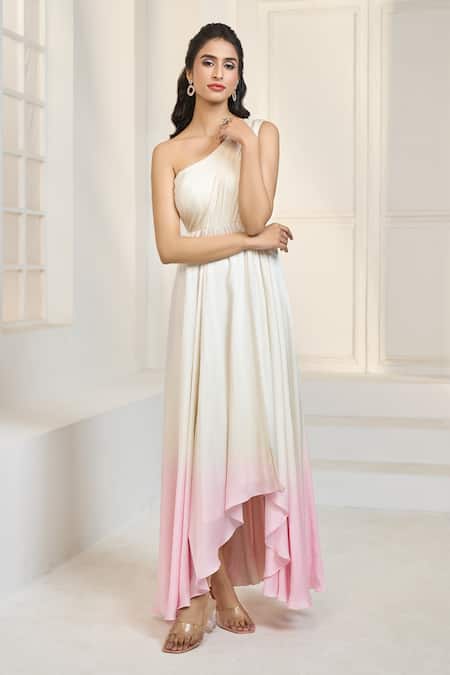 Shop_Aariyana Couture_Ivory Modal, Satin, Net Sequins, Beads, Cut Work One Ombre Tunic With Belt _Online_at_Aza_Fashions