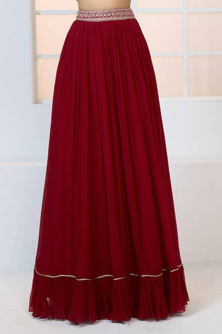 Buy Aariyana Couture Red Chiffon, Chanderi, Satin, Lycra Gathered Lehenga Set With Jacket Online at Aza Fashions Buy_Aariyana Couture_Red Chiffon, Chanderi, Satin, Lycra Gathered Lehenga Set With Jacket _Online_at_Aza_Fashions