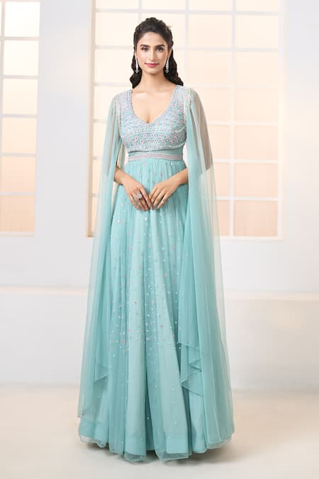 Aariyana Couture Cascading Sleeve Hand Embroidered Gown 