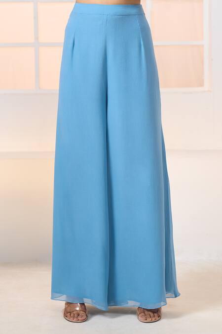 Buy Aariyana Couture Blue Viscose, Georgette Tassels Round Neck Ombre Kaftan Tunic With Palazzo Buy_Aariyana Couture_Blue Viscose, Georgette Tassels Round Neck Ombre Kaftan Tunic With Palazzo