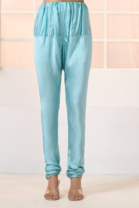 Shop_Aariyana Couture_Blue Viscose, Modal Embroidery V-neck Lily Print Anarkali Set