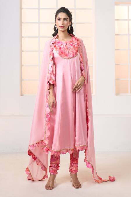 Buy Aariyana Couture Pink Modal, Viscose Embroidery Round Placement Cherry Blossom Print Anarkali Set Online at Aza Fashions Buy_Aariyana Couture_Pink Modal, Viscose Embroidery Round Placement Cherry Blossom Print Anarkali Set_Online_at_Aza_Fashions