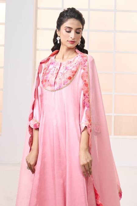 Aariyana Couture Pink Modal, Viscose Embroidery Round Placement Cherry Blossom Print Anarkali Set at Aza Fashions Aariyana Couture_Pink Modal, Viscose Embroidery Round Placement Cherry Blossom Print Anarkali Set_at_Aza_Fashions
